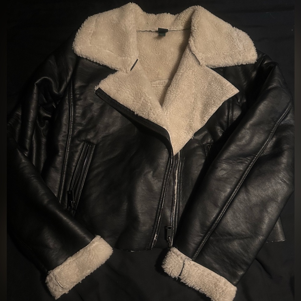 Faux fur leather jacket